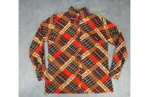 Vintage 70's Floral Geometric Boho Hippie Blouse Button Up Womens M